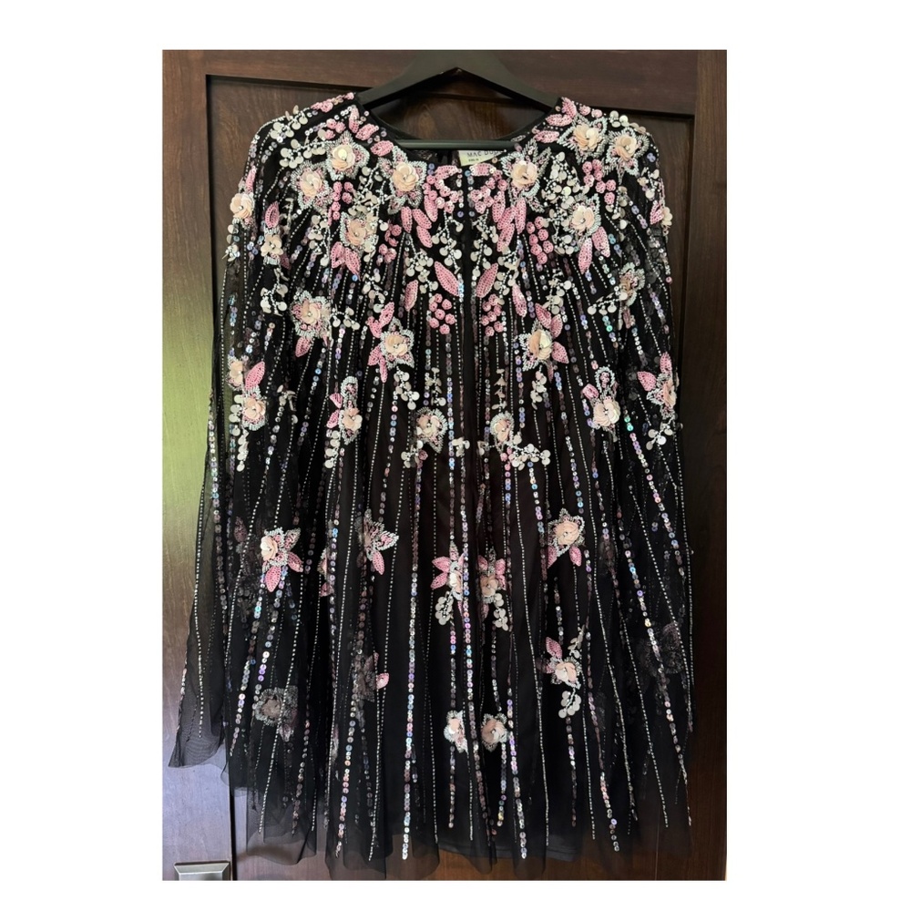 Mac Duggal Black High Neck Embellished Trapeze Dress size 14